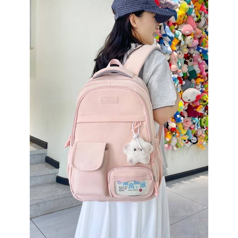 专柜品牌温柔浅粉色多隔层双肩背包韩系学院风中小学生3-5年级上