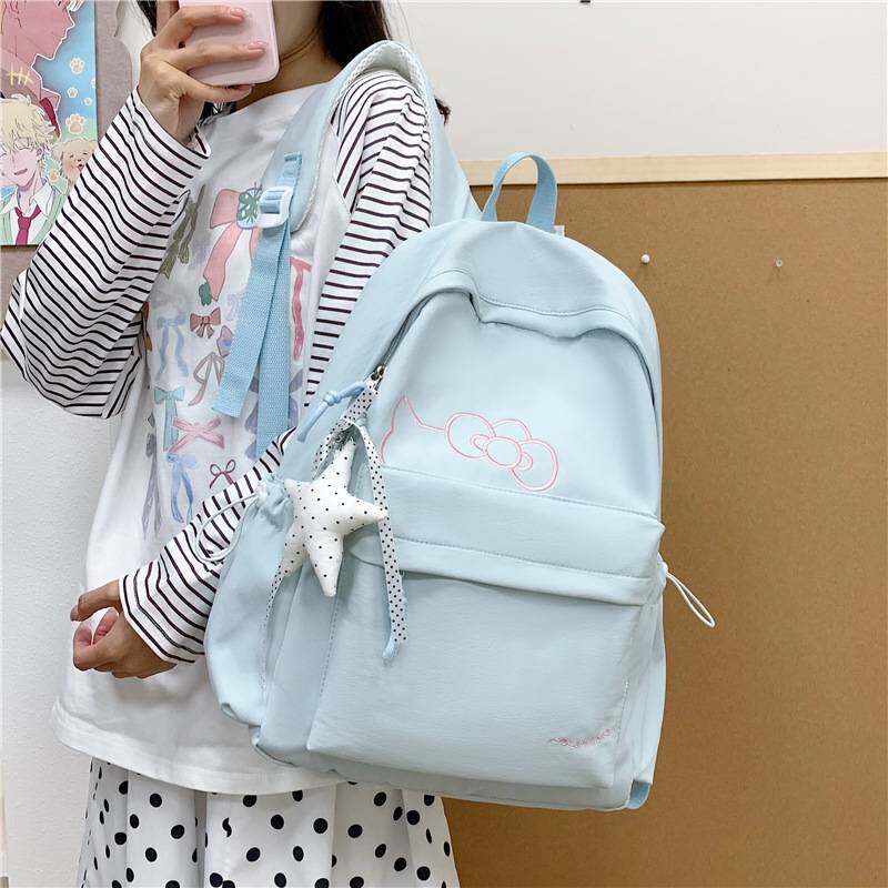 商场品牌日系古着感可爱少女双肩包学院风刺绣小熊韩版纯色大容量