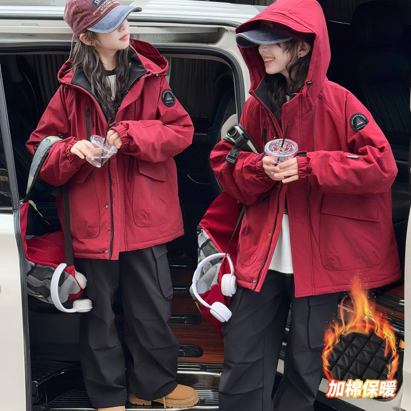 商场品牌女童加厚冲锋衣秋冬2025新款儿童休闲连帽外套中大童冬季