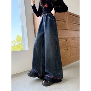 商场品牌女童牛仔裤秋冬款2025新款儿童女孩大童裤子初中生冬季加