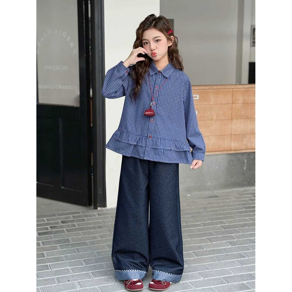 专柜品牌童装女童衬衫套装春秋装2026新款儿童衬衣中大童休闲阔腿