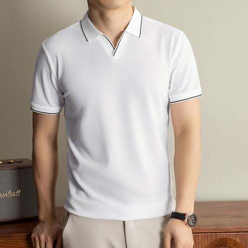 商场品牌2026夏季新款中年男士翻领短袖宽松套头纯色Polo衫时尚休