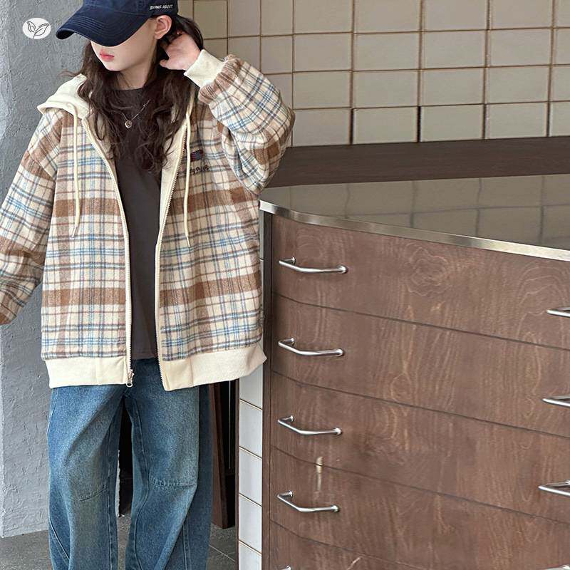 商场品牌女童双面穿外套2026年新款中大童早春卫衣开衫休闲格子拼