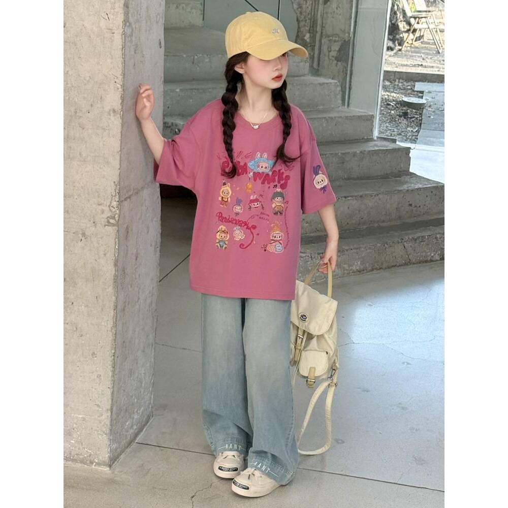 商场品牌2026夏款女童套装儿童宽松短袖T恤女孩大童夏季薄款牛仔
