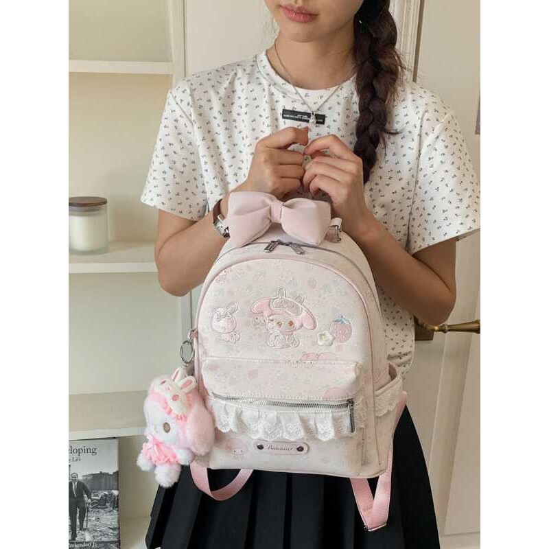 专柜品牌印花蕾丝花边背包韩版学生书包甜美兔子双肩包可爱蝴蝶结