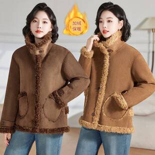 商场品牌中老年女装冬季皮毛一体外套女加绒加厚妈妈秋冬款保暖洋
