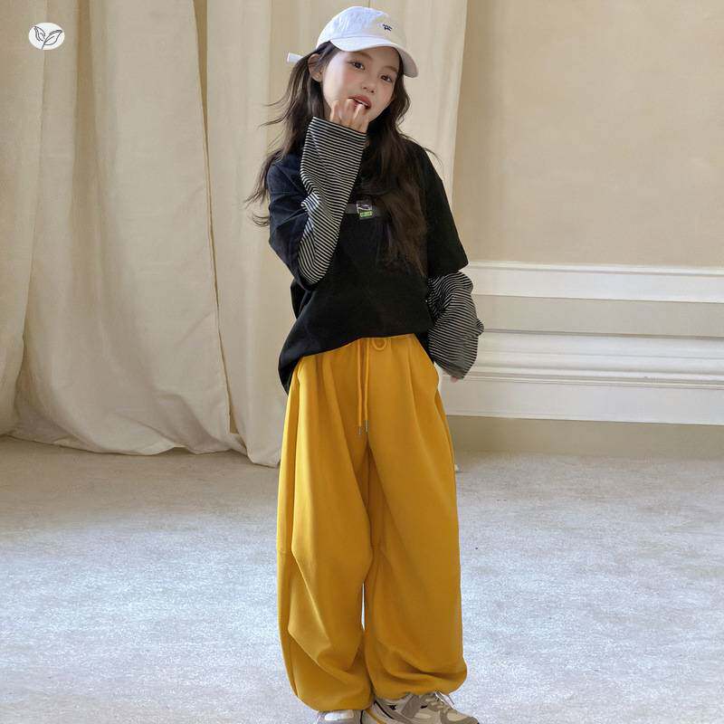 商场品牌女童卫衣套装2026年春季新款中大童假两件长袖T恤卫裤两