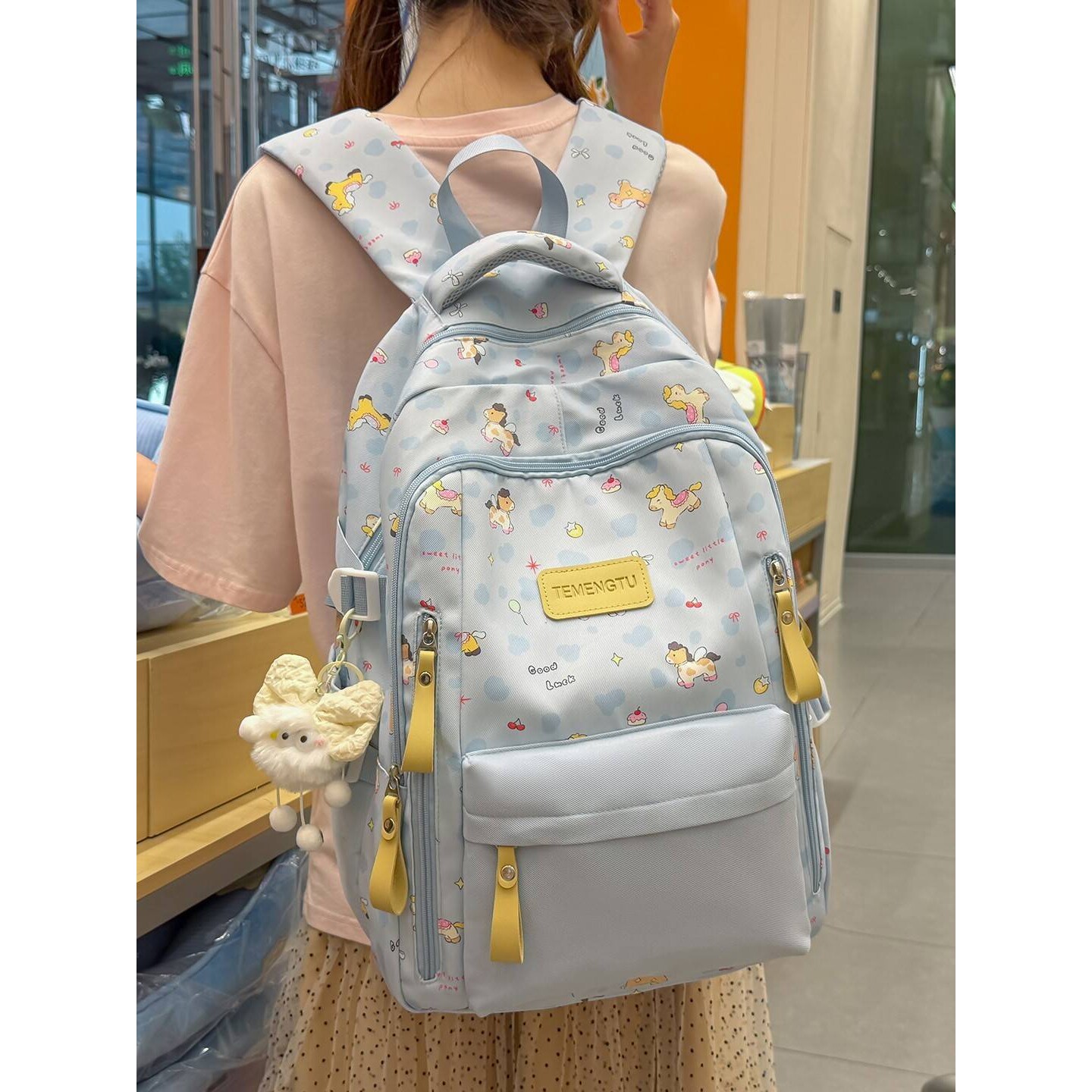 专柜品牌夏日软萌卡通治愈风3-6年级学生党双肩包浅蓝清甜软妹氛