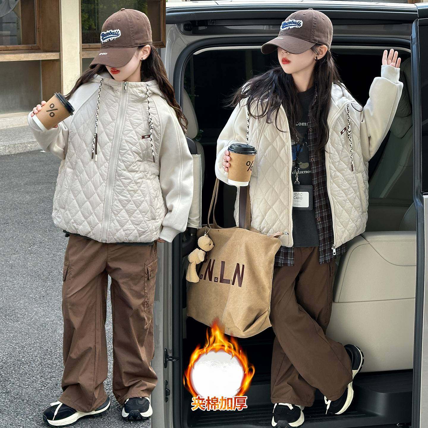 商场品牌女童冬季棉服2025新款洋气时髦夹棉加厚中大童儿童绣花女