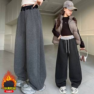 商场品牌女童一体绒裤子中大童超好看秋冬休闲裤儿童装冬季加绒针