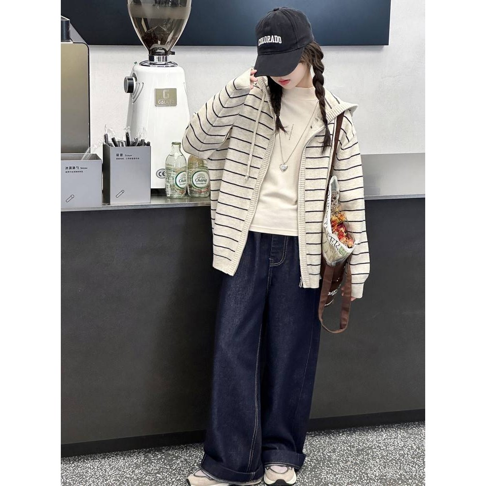 商场品牌女童针织外套2025新款女孩冬装大儿童毛衣针织衫秋冬连帽