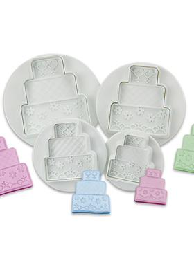 4个装蛋糕形状 白色弹簧按压曲奇饼干模具套装压花切模组翻糖蛋糕