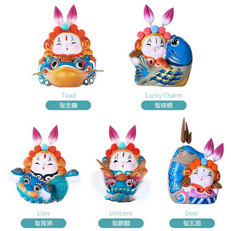 吉兔坊兔儿爷摆件北京特色礼物旅游纪念品手工泥塑可爱卡通兔爷