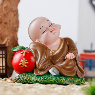 可爱小沙弥摆件妙趣励志小和尚家居办公室书房创意装饰品泥塑脸谱