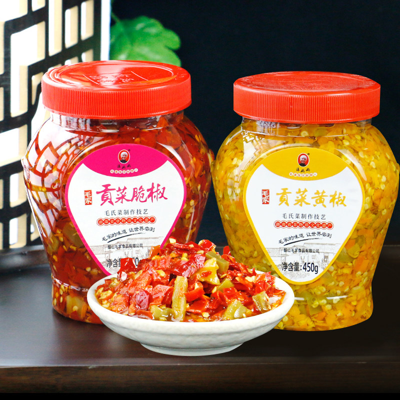毛家食品贡菜脆椒450g+贡菜黄椒450g 湖南韶山特产汤妈妈剁辣椒酱