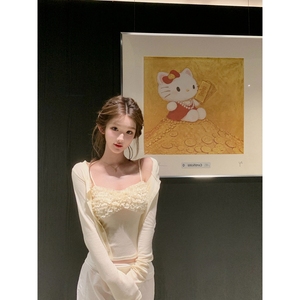 两件套纯欲修身花边吊带背心女夏设计感小众薄款亚麻防晒开衫套装