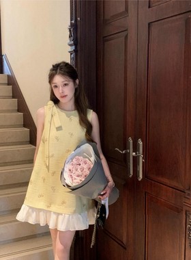 蝴蝶结飘带无袖背心短裙女夏miu