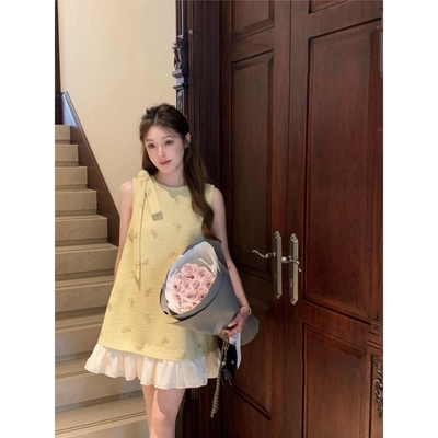蝴蝶结飘带无袖背心短裙女夏miu
