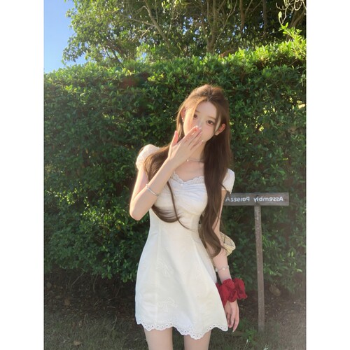 千金风蝴蝶结刺绣连衣裙短裙女夏