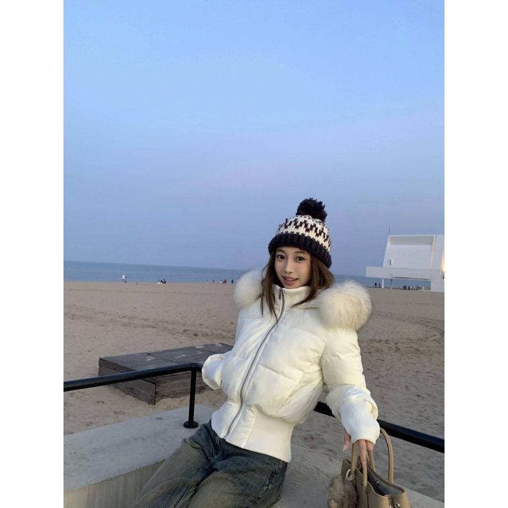 可拆真毛领收腰棉衣女冬外套加厚