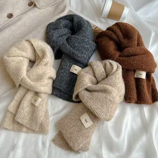 韩国egg马海毛夹花围巾冬季女2025新款ins韩系氛围感纯色针织围脖