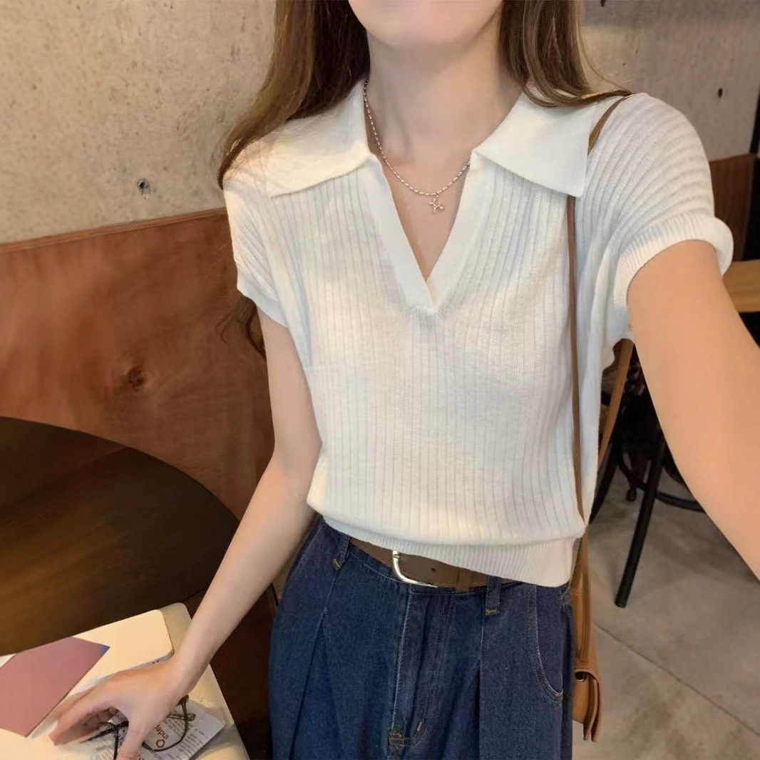 纯欲polo领辣妹设计感短袖上衣女装夏季新款独特别致绝美针织T恤