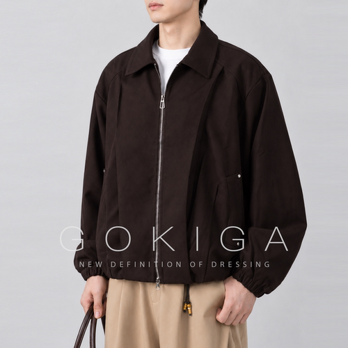 GOKIGA美式分割褶皱西装夹克男