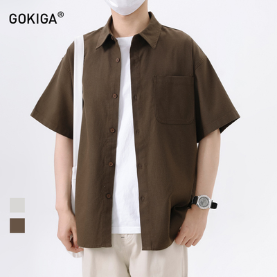 GOKIGA宫崎迦日系纯色短袖衬衫