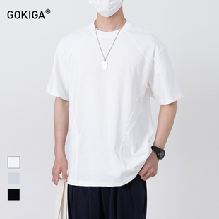 GOKIGA宫崎迦夏季宽松透气纯棉短袖T恤男 潮流简约插肩袖体恤1833