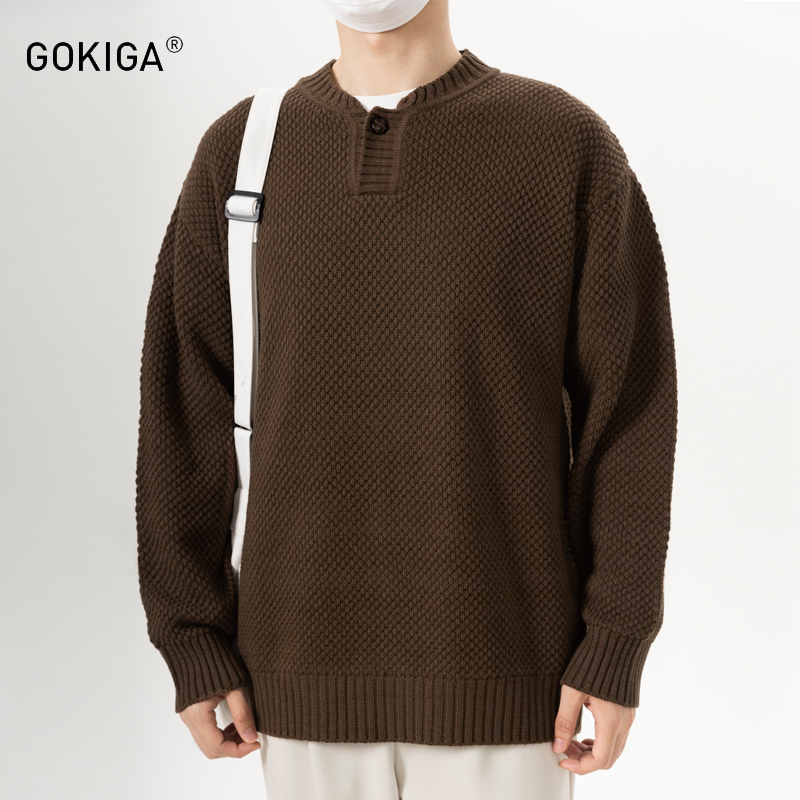 GOKIGA秋冬潮流复古亨利领毛衣男