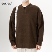 GOKIGA宫崎迦秋冬季 潮流复古亨利领毛衣男休闲宽松套头针织衫 2603