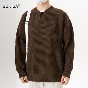 GOKIGA宫崎迦秋冬季 2603 潮流复古亨利领毛衣男休闲宽松套头针织衫
