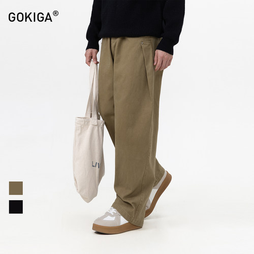 GOKIGA潮流复古水洗工装直筒裤