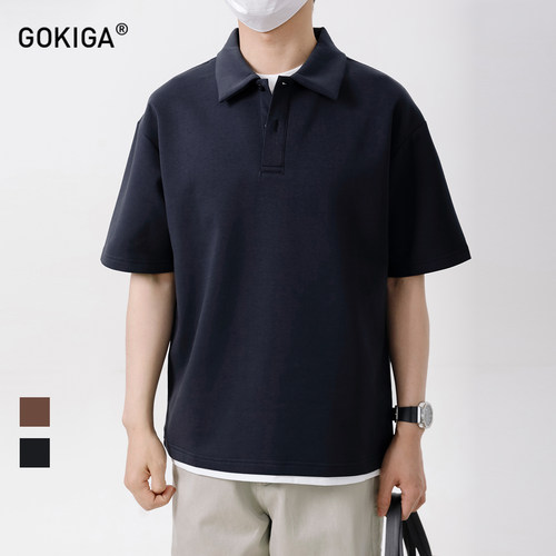 宫崎迦夏季假两件宽松男Polo衫