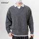 GOKIGA宫崎秋冬季 男潮流宽松休闲毛衣8303 迦复古假两件拼接针织衫