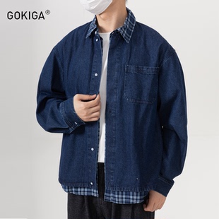 GOKIGA宫崎迦春秋新款 外套男宽松休闲夹克1585 潮流假两件牛仔衬衫