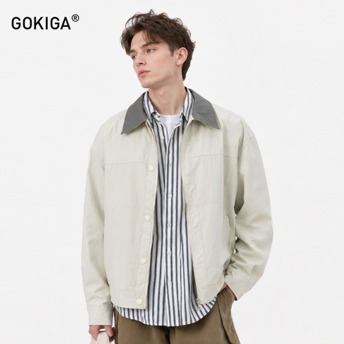 GOKIGA巴恩风撞色翻领工装外套