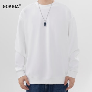 GOKIGA宫崎迦秋冬宽松基础款 099 套头圆领卫衣男潮流纯色打底T恤衫