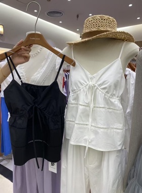 DoubleSeven白色系带v领吊带背心女夏新款度假风外穿内搭无袖上衣