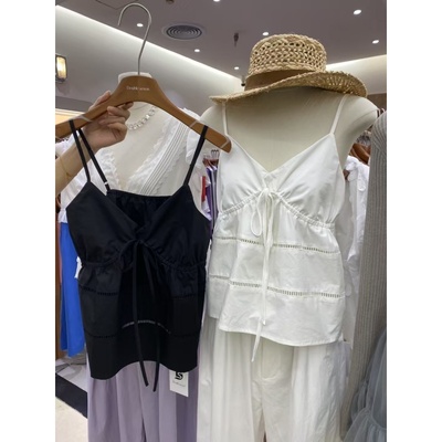 白色系带v领吊带背心女无袖上衣