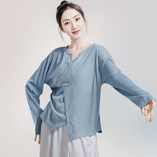 水系舞蹈服潮T现代舞不规则宽松口袋上衣长袖形体练功服新款成人