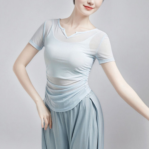 舞蹈服装上衣女形体服短袖网纱衣