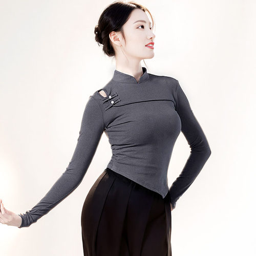 古典舞服镂空修身练功服旗袍上衣