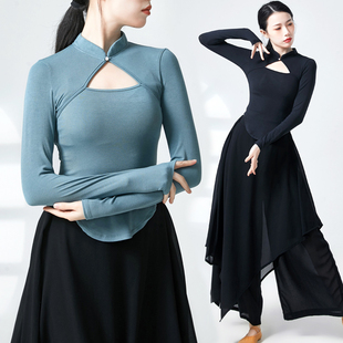 古典舞旗袍上衣民族舞现代中国舞练功服女成人镂空长袖舞蹈形体服