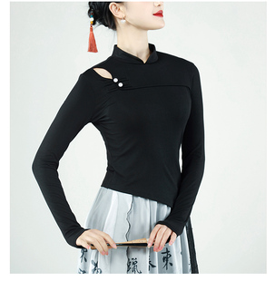 古典舞服装镂空修身中国舞演出服练功服身韵形体服旗袍上衣成人女