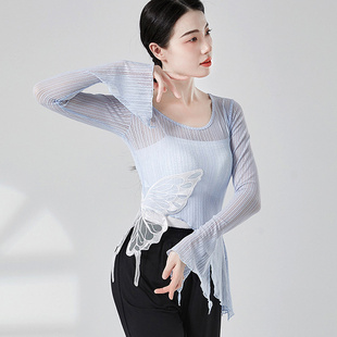 古典舞演出服新款舞蹈纱衣女蝴蝶蕾丝上衣现代中国舞形体服练功服
