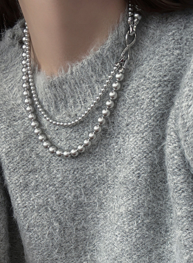 可拆分真多麻银灰色双层珍珠项链轻奢大气高档毛衣链女秋冬配饰品