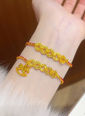 马年本命年碎冰冰钱币红绳手链女生轻奢小众精致五帝钱编织红手绳