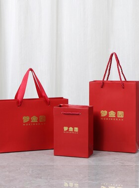 梦金园珠宝手提礼品袋婚礼精美红色纸袋项链戒指饰品包装袋定制