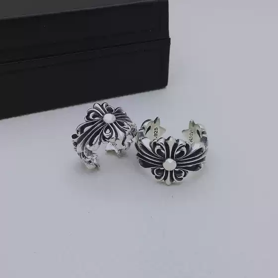 S925 Sterling Silver Jewelry, Retro Thai Silver Fashion Cross Flower Ring, Men's and Women's Rings, Couple Rings, Personalized Trendy Accessories